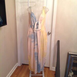 Vintage Blue Fish Tie Dye Corset Tie Front Wearable Art Maxi Dress USA